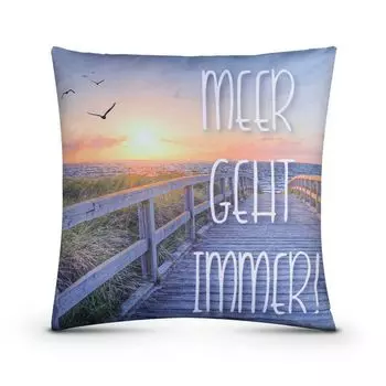 Уличная подушка (45 х 45 см) Декоративная подушка "Море всегда идет" с фотопринтом - молния - грязеотталкивающий, водоотталкивающий сад - съемный чехол на подушку Bestlivings