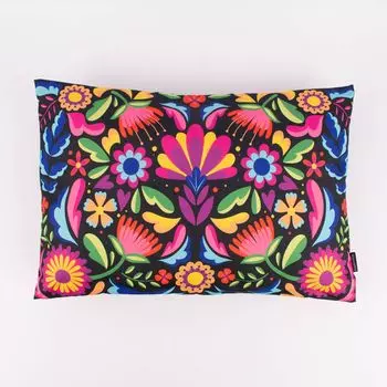 Уличная подушка Fiesta flowers ретро черная разноцветная 40х60см Werner Vo