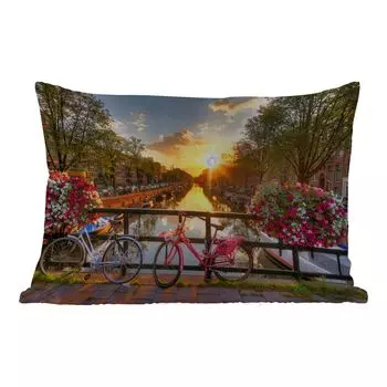 Уличная подушка MuchoWow - Амстердам - Цветы - Мост - Велосипед - Закат - 60x40 см - Устойчивость к атмосферным воздействиям - Подушка для отдыха - Чехлы для подушек - Декоративные чехлы для подушек - Декоративные чехлы для подушек, мультиколо...
