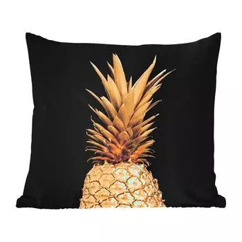 Уличная подушка MuchoWow - Ананас - Золото - Цвет - Черный - Фрукты - Роскошь - 40x40 см - Устойчивость к атмосферным воздействиям - Подушка для отдыха - Чехол на подушку - Хлопчатобумажная ткань - Декоративные наволочки, мультиколор