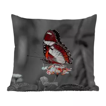 Уличная подушка MuchoWow - Бабочка - Животные - Цветы - Черно-белый - Оранжевый - 45x45 см - Устойчивость к атмосферным воздействиям - Подушки для отдыха - Чехлы для подушек - Декоративные чехлы для подушек - Декоративные чехлы для подушек, муль...