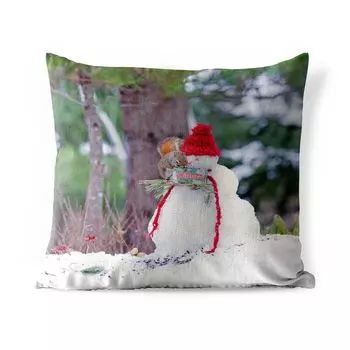 Уличная подушка MuchoWow - Белка - Снеговик - Зима - 45x45 см - Устойчивость к атмосферным воздействиям - Подушка для отдыха - Чехлы для подушек - Декоративные чехлы для подушек - Декоративные чехлы для подушек, мультиколор