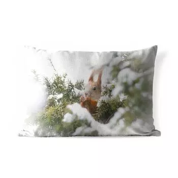 Уличная подушка MuchoWow - Белка - Сосна - Снег - 50x30 см - Устойчивость к атмосферным воздействиям - Подушка для отдыха - Чехол на подушку - Хлопчатобумажная ткань - Декоративные наволочки, мультиколор