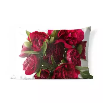 Уличная подушка MuchoWow - Букет красных пионов на белом фоне - 50x30 см - Устойчивость к атмосферным воздействиям - Подушка для отдыха - Чехол на подушку - Хлопчатобумажная ткань - Декоративные чехлы на подушки, мультиколор