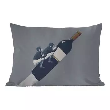 Уличная подушка MuchoWow - Бутылка - Мужчины - Винтаж - 50x30 см - Устойчивость к атмосферным воздействиям - Подушка для отдыха - Чехол на подушку - Хлопчатобумажная ткань - Декоративные чехлы на подушки, мультиколор
