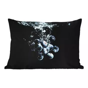Уличная подушка MuchoWow - Черника - Фрукты - Ягоды - Натюрморт - Вода - Черный - 50x30 см - Устойчивость к атмосферным воздействиям - Подушка для отдыха - Чехол на подушку - Хлопчатобумажная ткань - Декоративные наволочки, мультиколор