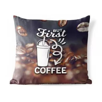 Уличная подушка MuchoWow - Цитаты - Пословицы - Кофе - Но сначала кофе - 60x60 см - Устойчивость к атмосферным воздействиям - Подушки для отдыха - Чехлы для подушек - Декоративные чехлы для подушек - Декоративные чехлы для подушек, мультиколор