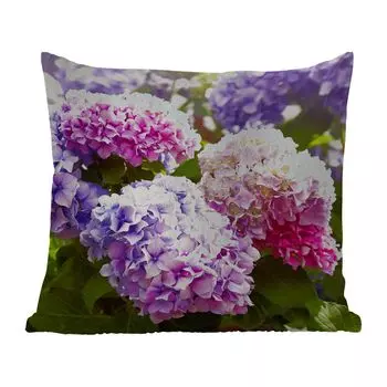 Уличная подушка MuchoWow - Цветы - Гортензия - Розовый - Листья - Солнце - 60x60 см - Устойчивость к атмосферным воздействиям - Подушки для отдыха - Чехлы для подушек - Декоративные чехлы для подушек - Декоративные чехлы для подушек, мультиколор