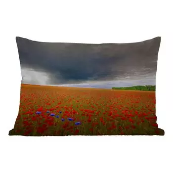 Уличная подушка MuchoWow - Цветы - Красный - Серый - 60x40 см - Устойчивость к атмосферным воздействиям - Подушка для отдыха - Чехлы для подушек - Декоративные чехлы для подушек - Декоративные чехлы для подушек, мультиколор