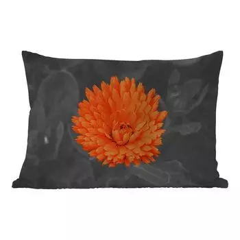 Уличная подушка MuchoWow - Цветы - Оранжевый - Черный - Белый - 50x30 см - Устойчивость к атмосферным воздействиям - Подушка для отдыха - Чехол на подушку - Хлопчатобумажная ткань - Декоративные чехлы на подушки, мультиколор