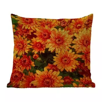 Уличная подушка MuchoWow - Цветы - Оранжевый - Хризантема - 50x50 см - Устойчивость к атмосферным воздействиям - Подушка для отдыха - Чехол на подушку - Хлопчатобумажная ткань - Декоративные наволочки, мультиколор