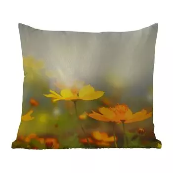Уличная подушка MuchoWow - Цветы - Пейзаж - Желтый - 60x60 см - Устойчивость к атмосферным воздействиям - Подушка для отдыха - Чехлы для подушек - Декоративные чехлы для подушек - Декоративные чехлы для подушек, мультиколор