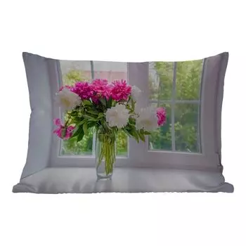 Уличная подушка MuchoWow - Цветы - Пионы - Ваза - 60x40 см - Устойчивость к атмосферным воздействиям - Подушка для отдыха - Чехлы для подушек - Декоративные чехлы для подушек - Декоративные чехлы для подушек, мультиколор