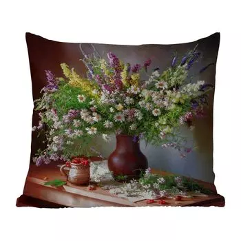 Уличная подушка MuchoWow - Цветы - Стол - Натюрморт - Букет - Ваза - 60x60 см - Устойчивость к атмосферным воздействиям - Подушка для отдыха - Чехлы для подушек - Декоративные чехлы для подушек - Декоративные чехлы для подушек, мультиколор