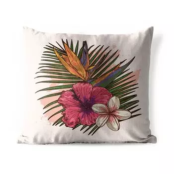 Уличная подушка MuchoWow - Цветы - Тропический - Розовый - 50x50 см - Устойчивость к атмосферным воздействиям - Подушка для отдыха - Чехол на подушку - Хлопчатобумажная ткань - Декоративные наволочки, мультиколор
