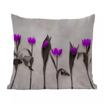 Уличная подушка MuchoWow - Цветы - Тюльпаны - Фиолетовый - 40x40 см - Устойчивость к атмосферным воздействиям - Подушка для отдыха - Чехол на подушку - Хлопчатобумажная ткань - Декоративные чехлы на подушки, мультиколор