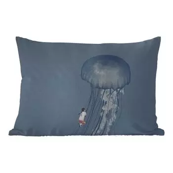 Уличная подушка MuchoWow - Дети - Медузы - Морские существа - Винтаж - 50x30 см - Устойчивость к атмосферным воздействиям - Подушка для отдыха - Чехол на подушку - Хлопчатобумажная ткань - Декоративные наволочки, мультиколор