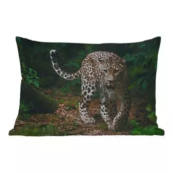 Уличная подушка MuchoWow - Дикие животные - Леопард - Джунгли - Природа - 50x30 см - Устойчивость к атмосферным воздействиям - Подушка для отдыха - Чехол на подушку - Хлопчатобумажная ткань - Декоративные наволочки, мультиколор
