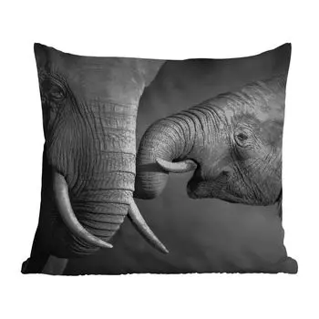 Уличная подушка MuchoWow - Дикие животные - Слон - Черный - Белый - Портрет - 50x50 см - Устойчивость к атмосферным воздействиям - Подушка для отдыха - Чехол на подушку - Хлопчатобумажная ткань - Декоративные наволочки, мультиколор