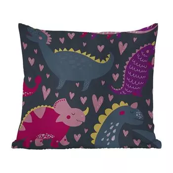 Уличная подушка MuchoWow - Динозавр - Ребенок - Узор - Розовый - Девочка - 60x60 см - Устойчивость к атмосферным воздействиям - Подушка для отдыха - Чехлы для подушек - Декоративные чехлы для подушек - Декоративные чехлы для подушек, мультиколор