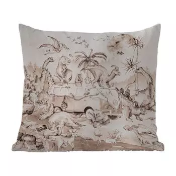 Уличная подушка MuchoWow - Динозавры - Автобус - Дети - Животные - Деревья - 40x40 см - Устойчивость к атмосферным воздействиям - Подушка для отдыха - Чехол на подушку - Хлопчатобумажная ткань - Декоративные наволочки, мультиколор