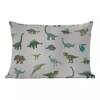 Уличная подушка MuchoWow - Динозавры - Зеленый - Для мальчиков - Коричневый - Детский - Рисунок - 50x30 см - Устойчивость к атмосферным воздействиям - Подушка для отдыха - Чехол на подушку - Хлопчатобумажная ткань - Декоративные наволочки, мульт...