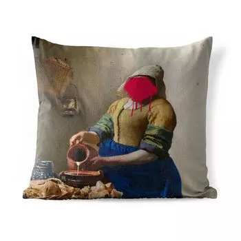 Уличная подушка MuchoWow - Доярка - Vermeer - Art - 40x40 см - Устойчивость к атмосферным воздействиям - Подушка для отдыха - Чехол на подушку - Хлопчатобумажная ткань - Декоративные наволочки, мультиколор