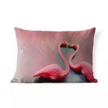 Уличная подушка MuchoWow — Два целующихся фламинго — 50x30 см — Устойчивость к атмосферным воздействиям — Подушка для отдыха — Чехол на подушку — Хлопчатобумажная ткань — Декоративные чехлы на подушки, мультиколор