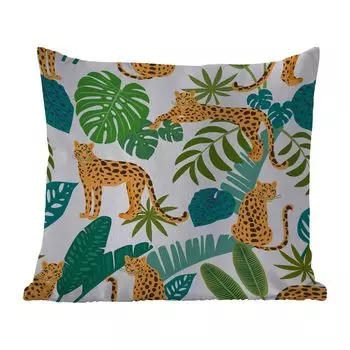 Уличная подушка MuchoWow - Джунгли - Леопард - Растения - Узор - Девочки - Мальчики - 50x50 см - Устойчивость к атмосферным воздействиям - Подушка для отдыха - Чехол на подушку - Хлопчатобумажная ткань - Декоративные наволочки, мультиколор
