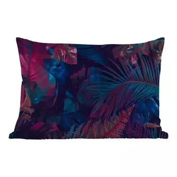 Уличная подушка MuchoWow - Джунгли - Листья - Синий - Розовый - 60x40 см - Устойчивость к атмосферным воздействиям - Подушка для отдыха - Чехлы для подушек - Декоративные чехлы для подушек - Декоративные чехлы для подушек, мультиколор