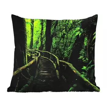 Уличная подушка MuchoWow - Джунгли - Мост - Мох - Природа - Тропический - 40x40 см - Устойчивость к атмосферным воздействиям - Подушка для отдыха - Чехол на подушку - Хлопчатобумажная ткань - Декоративные наволочки, мультиколор