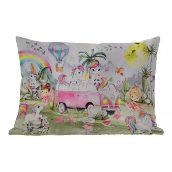 Уличная подушка MuchoWow - Единорог - Радуга - Дети - Девочки - Автомобиль - 50x30 см - Устойчивость к атмосферным воздействиям - Подушка для отдыха - Чехол на подушку - Хлопчатобумажная ткань - Декоративные наволочки, мультиколор