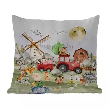 Уличная подушка MuchoWow - Ферма - Трактор - Дети - Животные - 60x60 см - Устойчивость к атмосферным воздействиям - Подушка для отдыха - Чехлы для подушек - Декоративные чехлы для подушек - Декоративные чехлы для подушек, мультиколор
