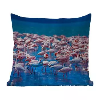 Уличная подушка MuchoWow - Фламинго - Вода - Тропический - Розовый - 45x45 см - Устойчивость к атмосферным воздействиям - Подушка для отдыха - Чехлы для подушек - Декоративные чехлы для подушек - Декоративные чехлы для подушек, мультиколор