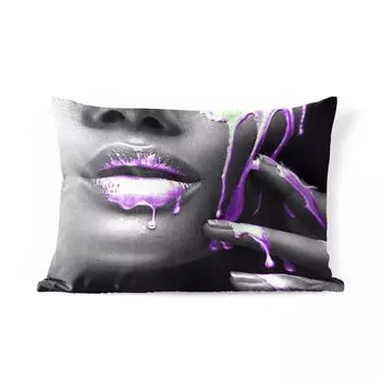 Уличная подушка MuchoWow - Губы - Черный - Фиолетовый - 60x40 см - Устойчивость к атмосферным воздействиям - Подушка для отдыха - Чехлы для подушек - Декоративные чехлы для подушек - Декоративные чехлы для подушек, мультиколор