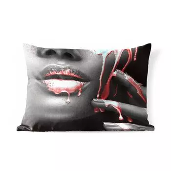 Уличная подушка MuchoWow - Губы - Красный - Черный - 60x40 см - Устойчивость к атмосферным воздействиям - Подушка для отдыха - Чехлы для подушек - Декоративные чехлы для подушек - Декоративные чехлы для подушек, мультиколор