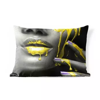 Уличная подушка MuchoWow - Губы - Желтый - Черный - 60x40 см - Устойчивость к атмосферным воздействиям - Подушка для отдыха - Чехлы для подушек - Декоративные чехлы для подушек - Декоративные чехлы для подушек, мультиколор