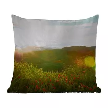 Уличная подушка MuchoWow - Холмы - Закат - Трава - Зеленый - 50x50 см - Устойчивость к атмосферным воздействиям - Подушка для отдыха - Чехол на подушку - Хлопчатобумажная ткань - Декоративные наволочки, мультиколор