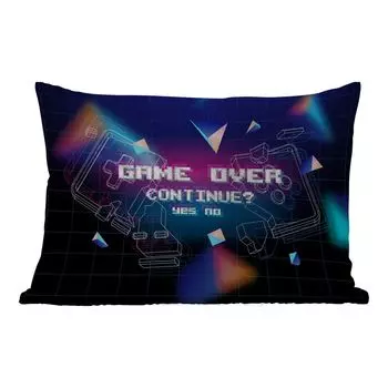 Уличная подушка MuchoWow - Игры - Аркады - Game Over - Черный - Синий - Игры - 50x30 см - Устойчивость к атмосферным воздействиям - Подушка для отдыха - Чехол на подушку - Хлопковая ткань - Декоративные наволочки, мультиколор
