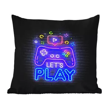 Уличная подушка MuchoWow - Игры - Неон - Давайте поиграем - Контроллер - Цитаты - 60x60 см - Устойчивость к атмосферным воздействиям - Подушка для отдыха - Чехлы для подушек - Декоративные чехлы для подушек - Декоративные чехлы для подушек, муль...