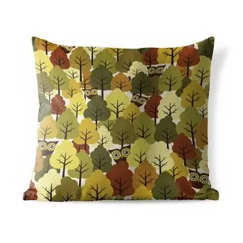 Уличная подушка MuchoWow - Иллюстрация осеннего леса с совами - 40x40 см - Устойчивость к атмосферным воздействиям - Подушка для отдыха - Чехол на подушку - Хлопчатобумажная ткань - Декоративные чехлы на подушки, мультиколор