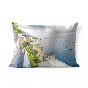 Уличная подушка MuchoWow - Италия - Женщина - Позитано - Море - 50x30 см - Защита от атмосферных воздействий - Подушка для отдыха - Чехол на подушку - Хлопчатобумажная ткань - Декоративные наволочки, мультиколор