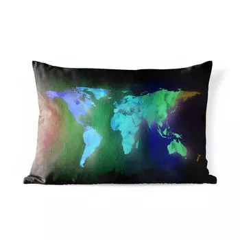 Уличная подушка MuchoWow — Карта мира — Акварель — Радуга — 50x30 см — Устойчивость к атмосферным воздействиям — Подушка для отдыха — Чехол на подушку — Хлопчатобумажная ткань — Декоративные наволочки, мультиколор