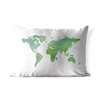 Уличная подушка MuchoWow - Карта мира - Акварель - Зеленый - 60x40 см - Устойчивость к атмосферным воздействиям - Подушка для отдыха - Чехлы для подушек - Декоративные чехлы для подушек - Декоративные чехлы для подушек, мультиколор