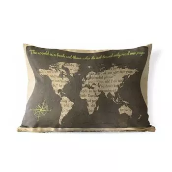 Уличная подушка MuchoWow - Карта мира - Цитата - Книга - 50x30 см - Устойчивость к атмосферным воздействиям - Подушка для отдыха - Чехол на подушку - Хлопчатобумажная ткань - Декоративные чехлы на подушки, мультиколор