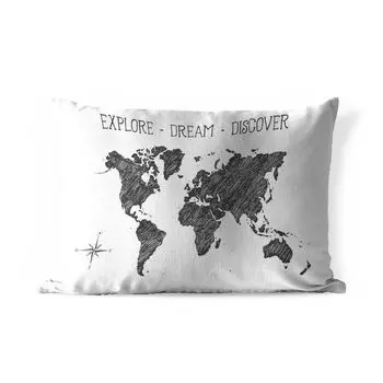 Уличная подушка MuchoWow - Карта мира - Цитата - Роза ветров - 50x30 см - Устойчивость к атмосферным воздействиям - Подушка для отдыха - Чехол на подушку - Хлопчатобумажная ткань - Декоративные чехлы на подушки, мультиколор