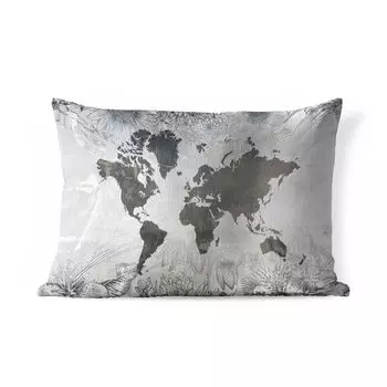 Уличная подушка MuchoWow - Карта мира - Цветы - Дерево - 60x40 см - Устойчивость к атмосферным воздействиям - Подушка для отдыха - Чехлы для подушек - Декоративные чехлы для подушек - Декоративные чехлы для подушек, мультиколор