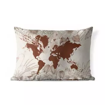 Уличная подушка MuchoWow - Карта мира - Цветы - Красный - 50x30 см - Устойчивость к атмосферным воздействиям - Подушка для отдыха - Чехол на подушку - Хлопчатобумажная ткань - Декоративные наволочки, мультиколор