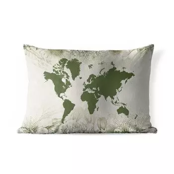 Уличная подушка MuchoWow - Карта мира - Цветы - Зеленый - 50x30 см - Устойчивость к атмосферным воздействиям - Подушка для отдыха - Чехол на подушку - Хлопчатобумажная ткань - Декоративные наволочки, мультиколор