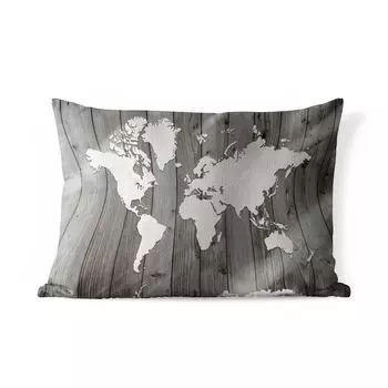 Уличная подушка MuchoWow - Карта мира - Дерево - Черный - Белый - 50x30 см - Устойчивость к атмосферным воздействиям - Подушка для отдыха - Чехол на подушку - Хлопчатобумажная ткань - Декоративные наволочки, мультиколор